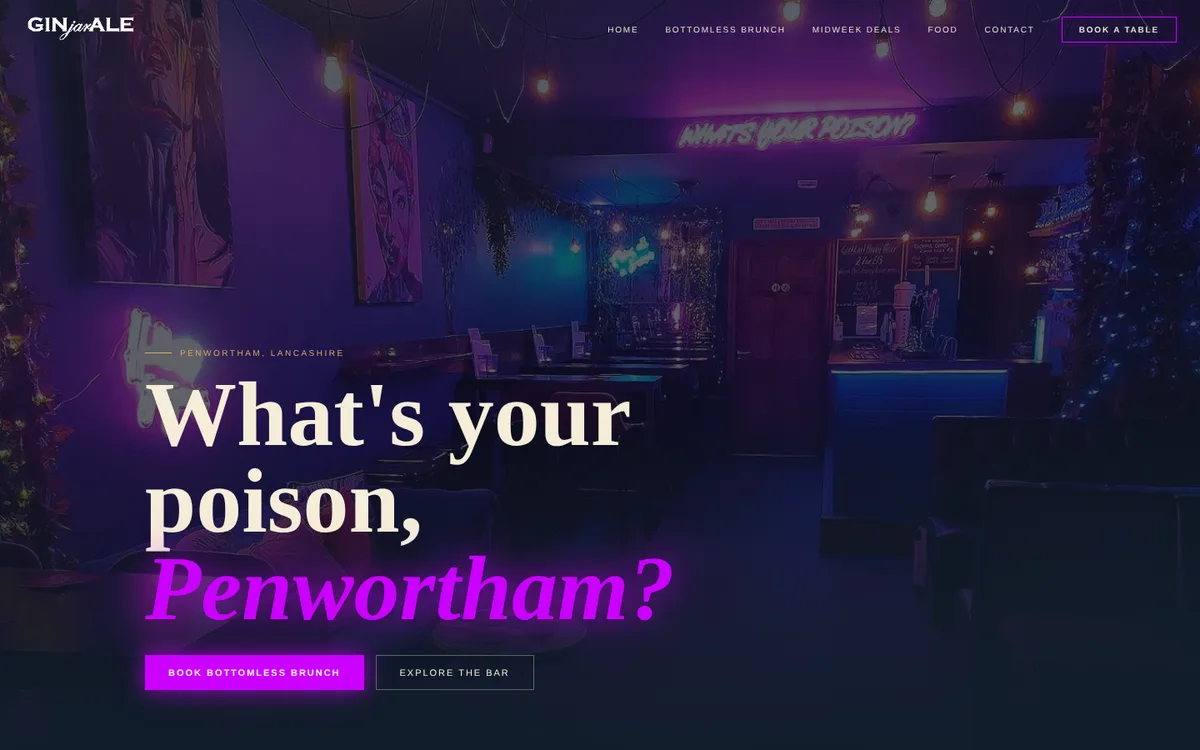 Gin Jar Ale website homepage