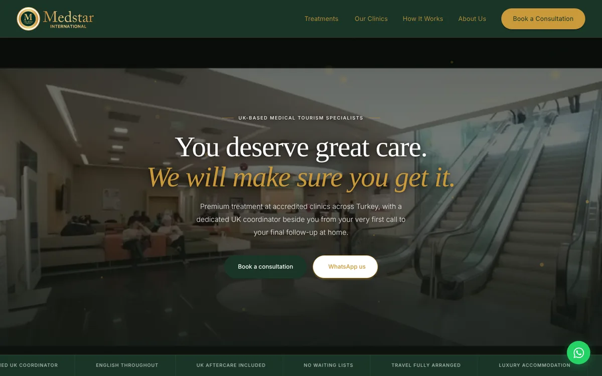 Medstar International website homepage